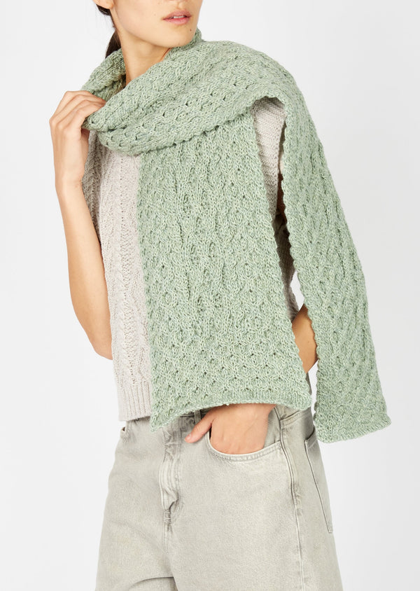 Merino Aran Scarf | Sage Marl