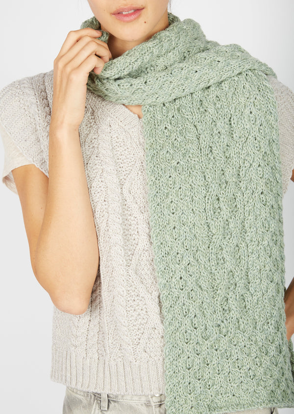 Merino Aran Scarf | Sage Marl