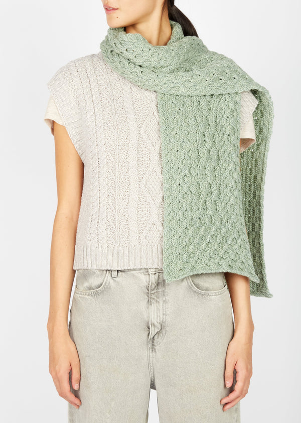 Merino Aran Scarf | Sage Marl