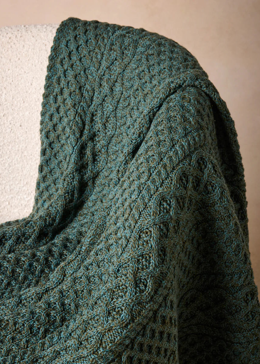 IrelandsEye Aran Merino Throw | Fern Marl