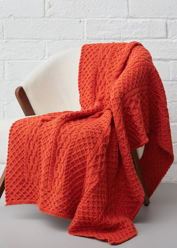 IrelandsEye Aran Merino Throw | Orange Marl