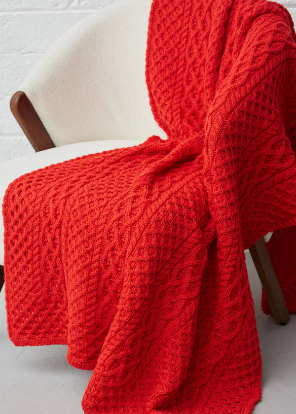 IrelandsEye Aran Merino Throw | Scarlet