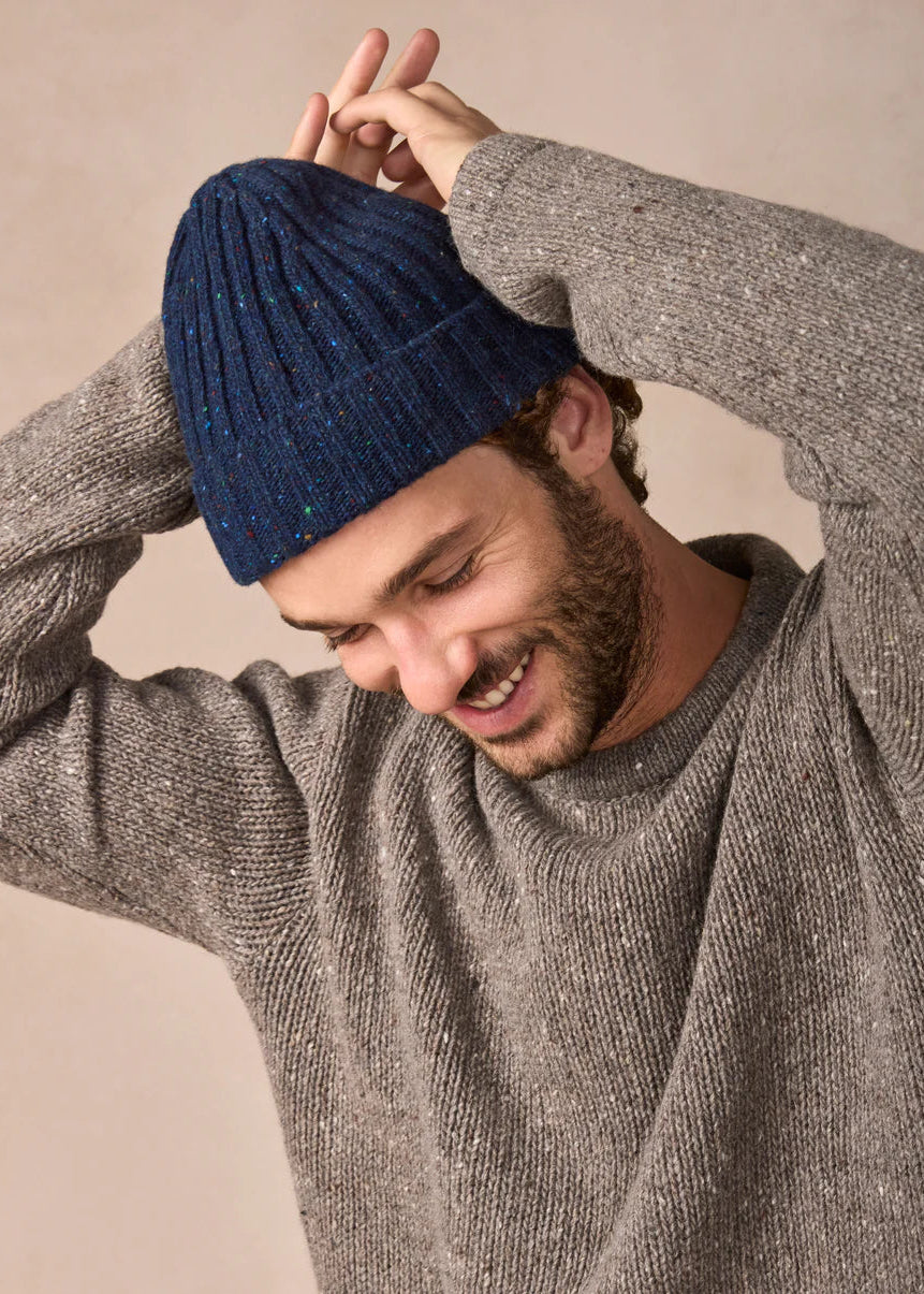 Luxe Cashmere Aran Ribbed Hat | Rich Navy