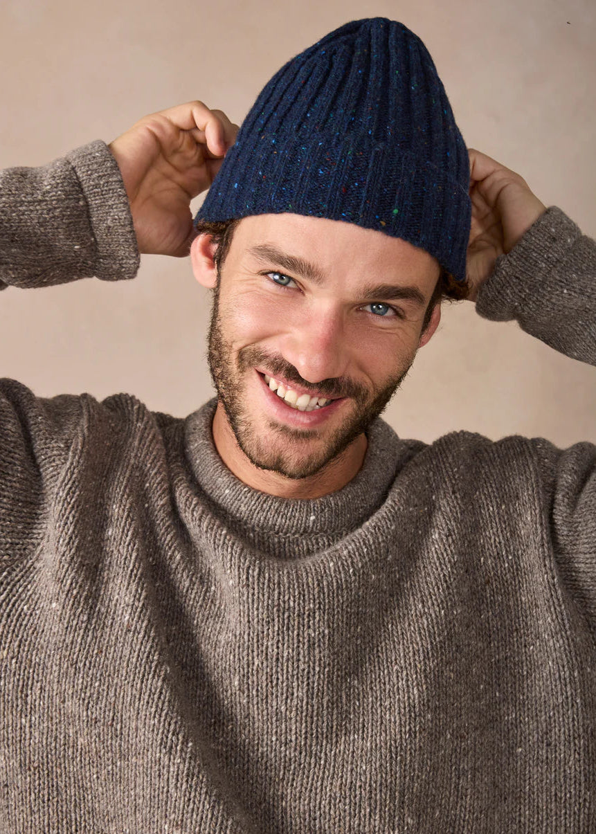 Luxe Cashmere Aran Ribbed Hat | Rich Navy