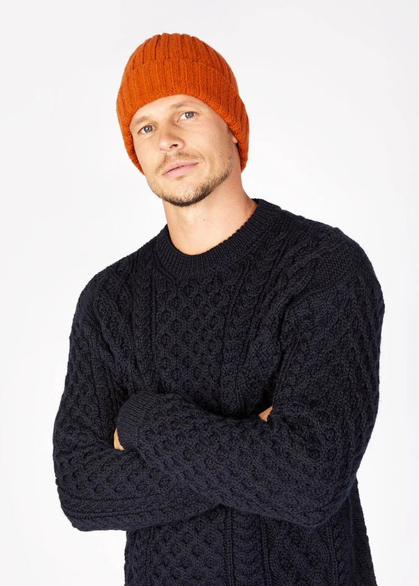Luxe Cashmere Aran Ribbed Hat | Terracotta