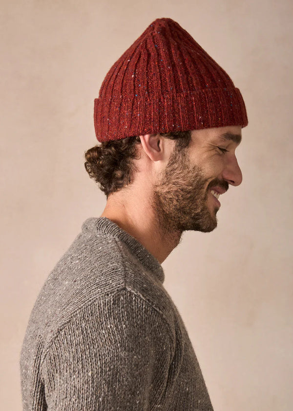 Luxe Cashmere Aran Ribbed Hat | Copper Marl