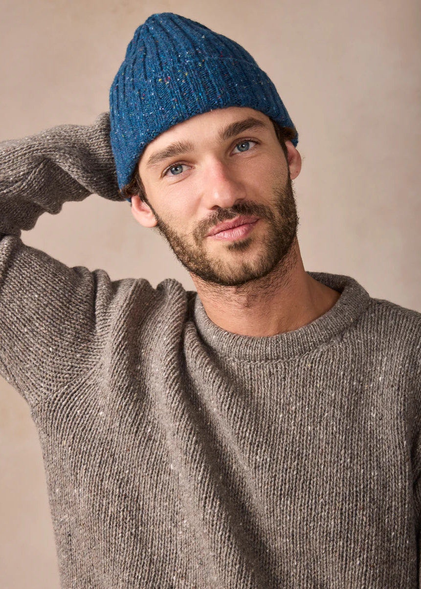 Luxe Cashmere Aran Ribbed Hat | Ink Marl