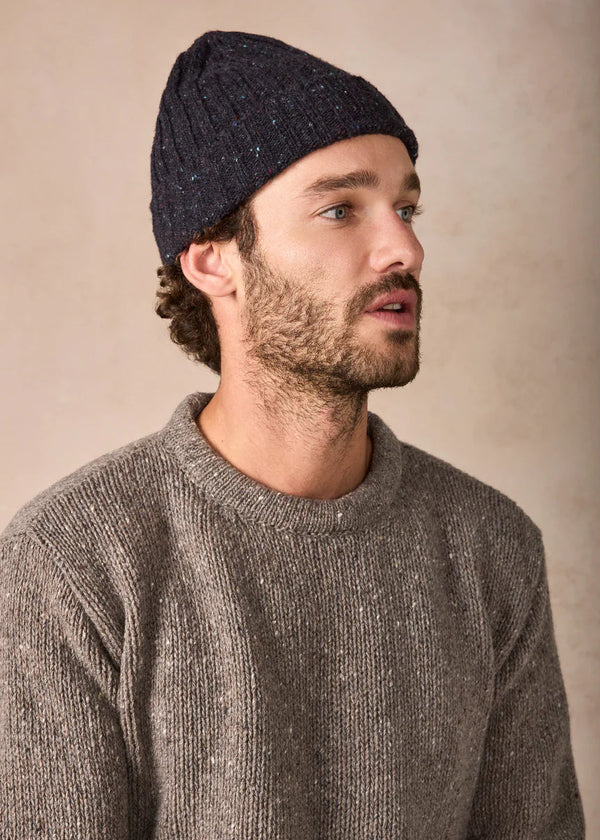 Luxe Cashmere Aran Ribbed Hat | Night Marl