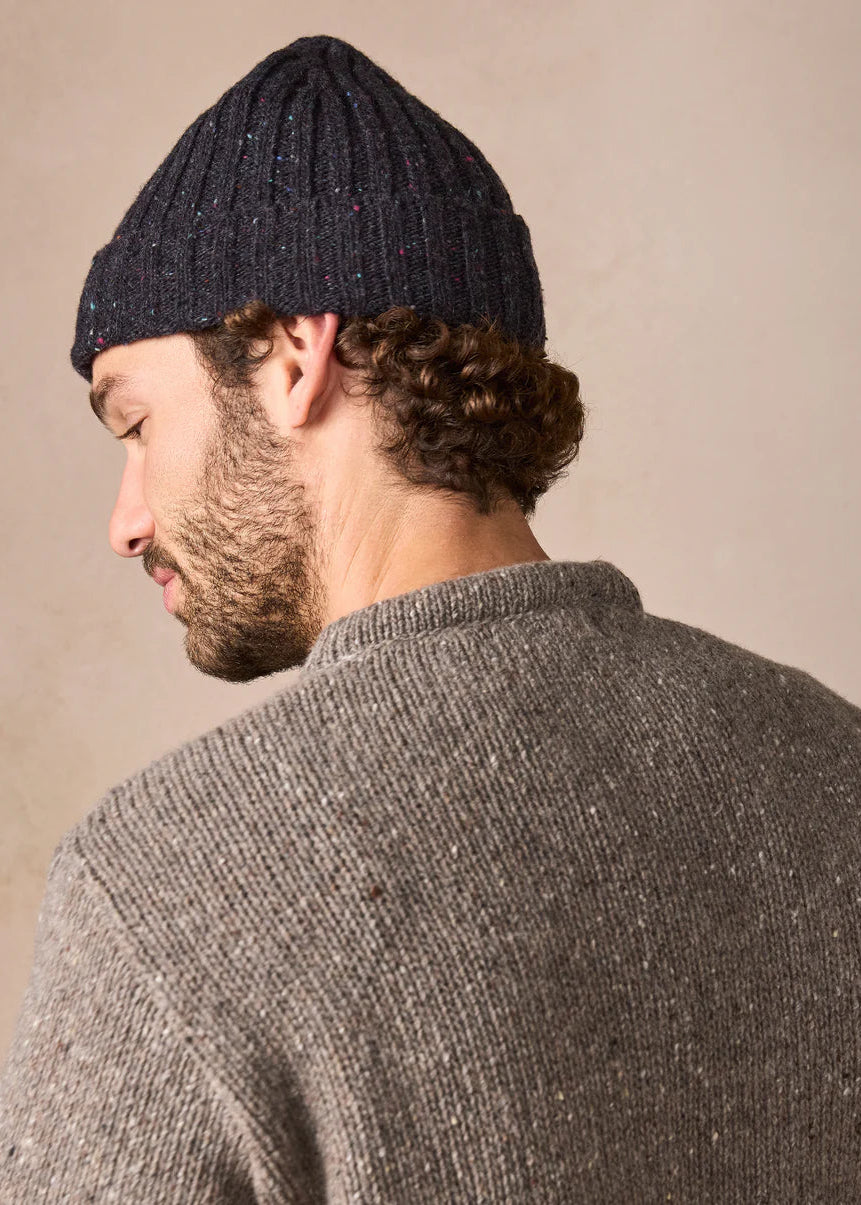 Luxe Cashmere Aran Ribbed Hat | Night Marl