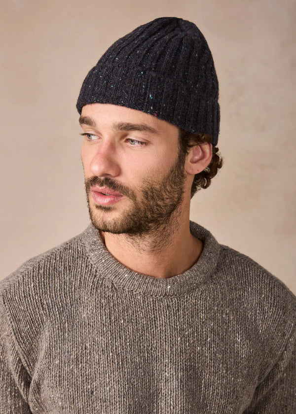 Luxe Cashmere Aran Ribbed Hat | Night Marl