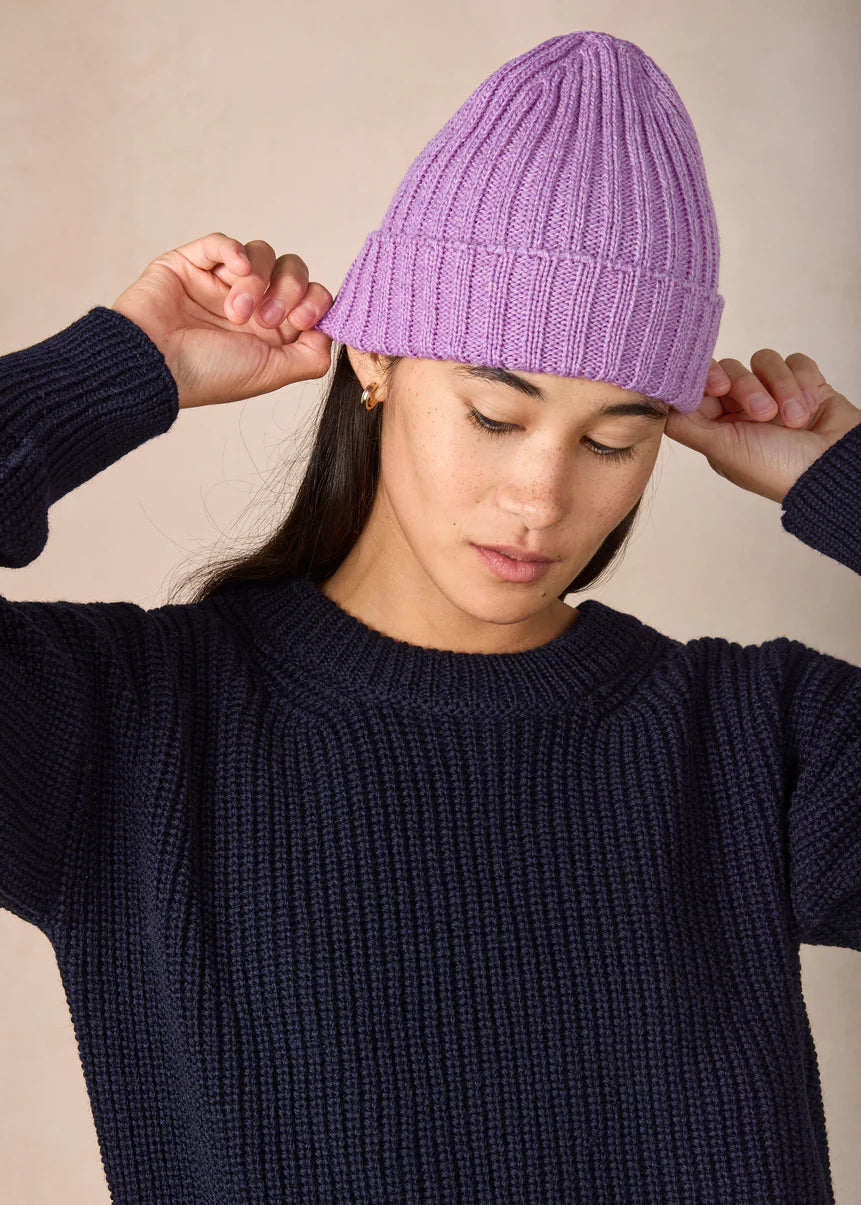 IrelandsEye Ribbed Merino Hat | Lilac Marl