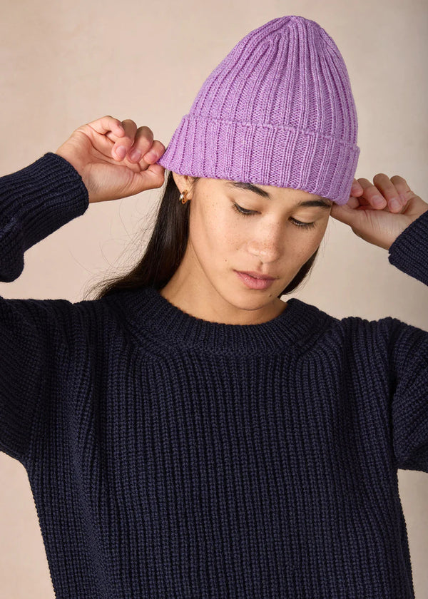 IrelandsEye Ribbed Merino Hat | Lilac Marl
