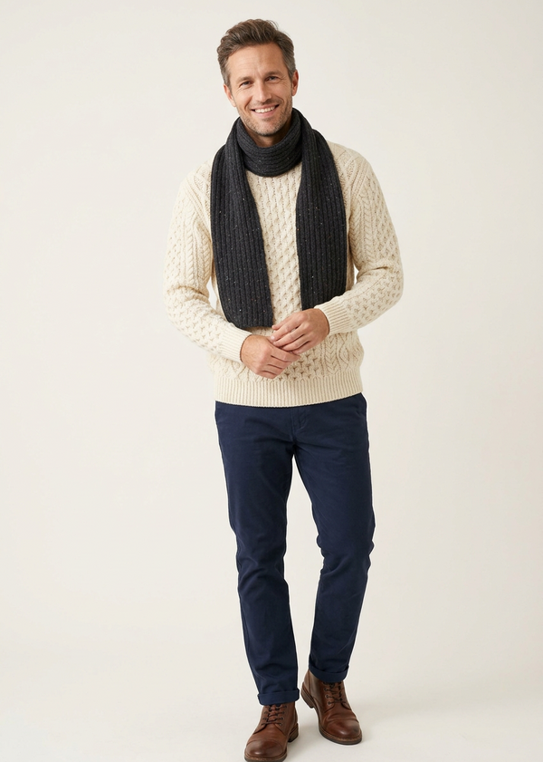 Luxe Cashmere Merino Ribbed Scarf | Night Marl