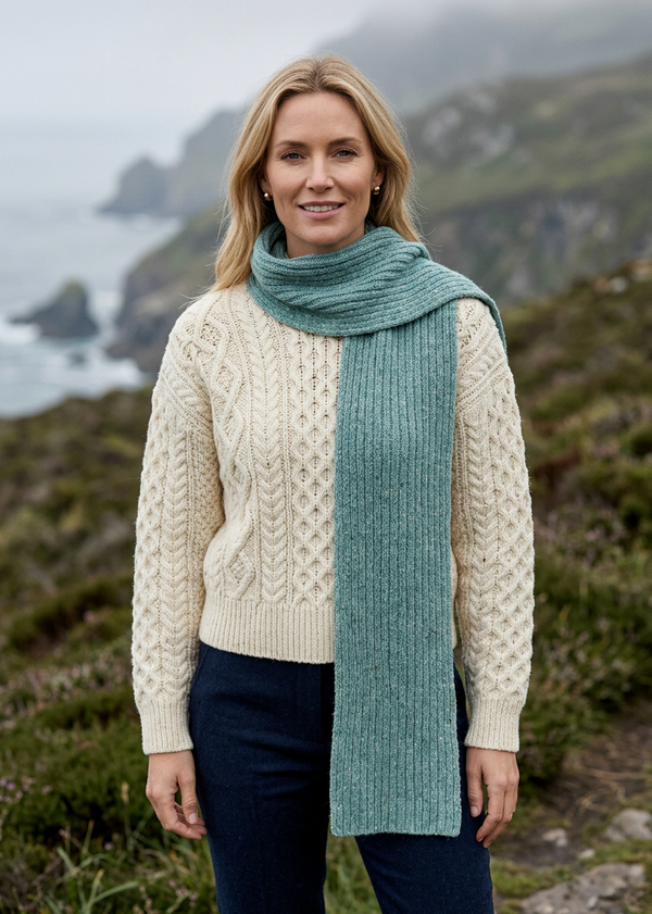 Luxe Ribbed Cashmere Merino Scarf | Ocean Mist