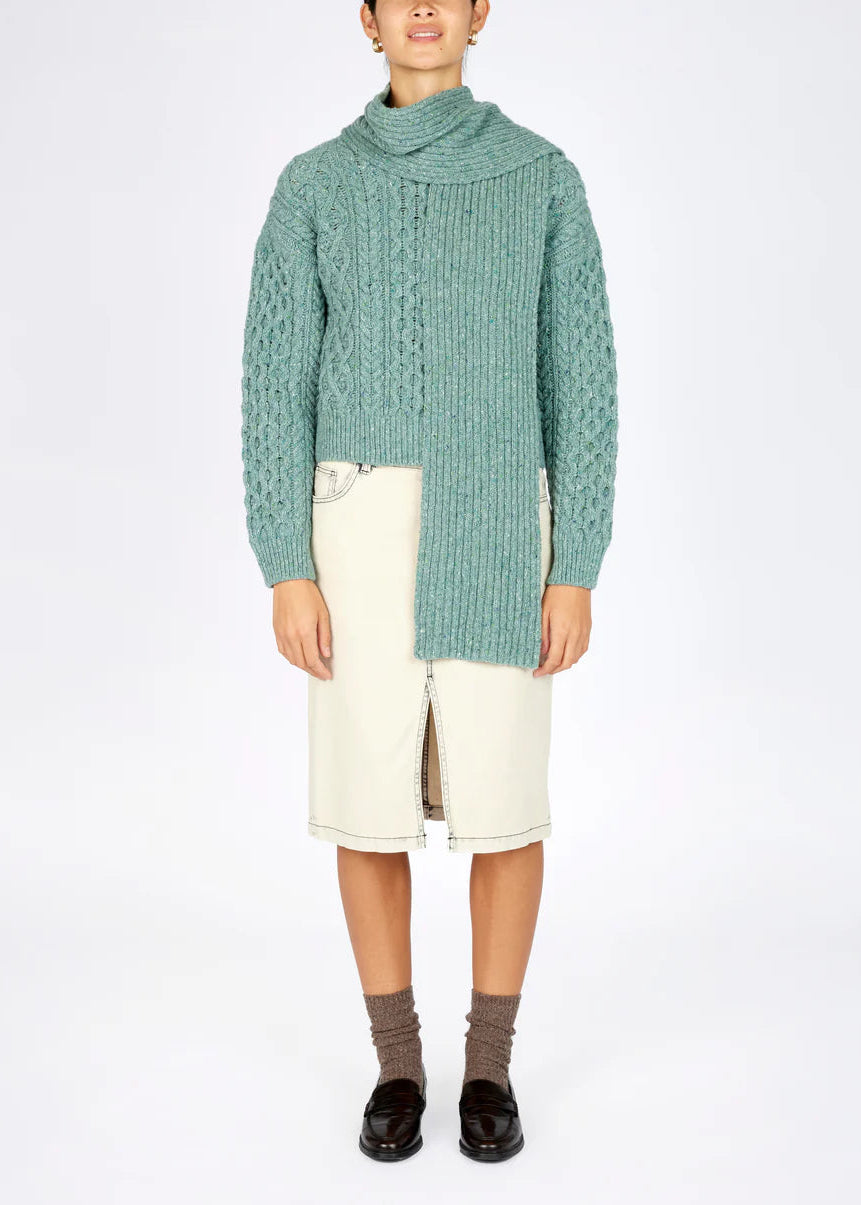 Luxe Ribbed Cashmere Merino Scarf | Ocean Mist