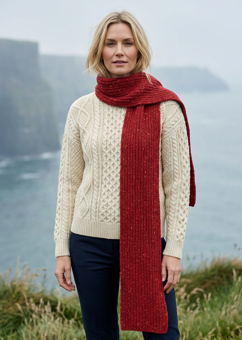 Luxe Ribbed Cashmere Merino Scarf | Chilli