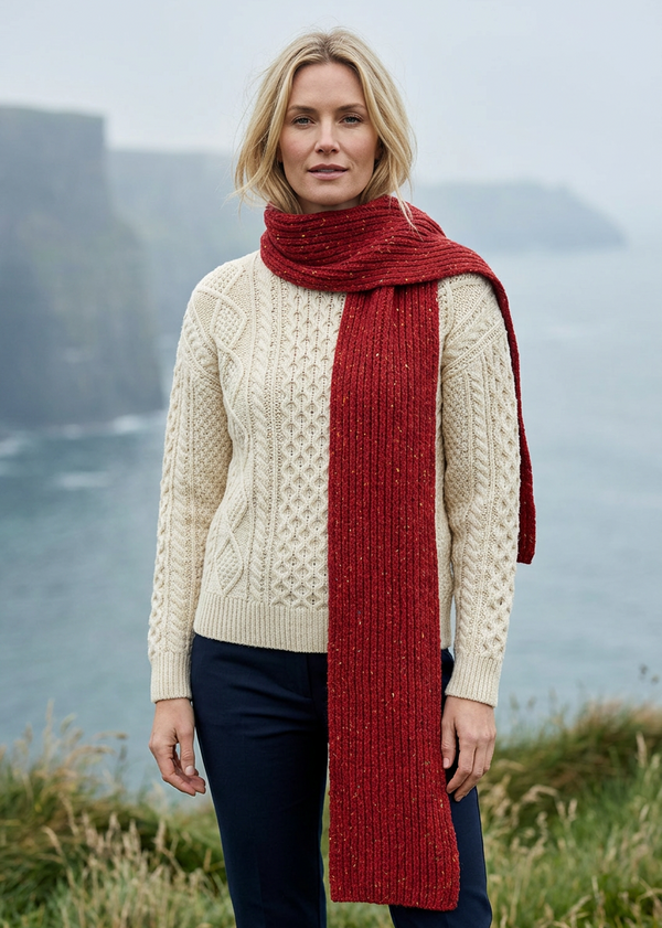 Luxe Ribbed Cashmere Merino Scarf | Chilli