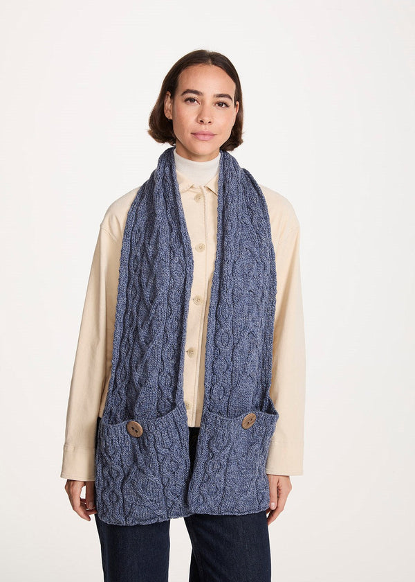 Aran Pocket Scarf | Denim Blue | 100% Merino Wool | Irish Knitwear