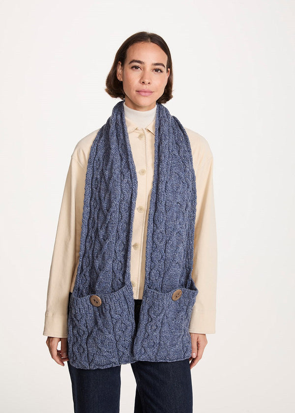 Aran Pocket Scarf | Denim Blue | 100% Merino Wool | Irish Knitwear
