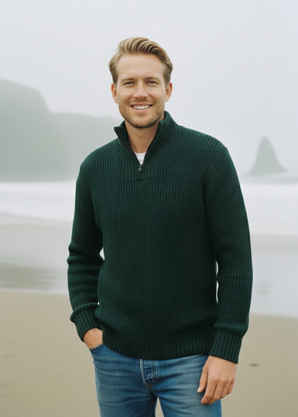 IrelandsEye Men's Ribbed Zip Neck Sweater | Green