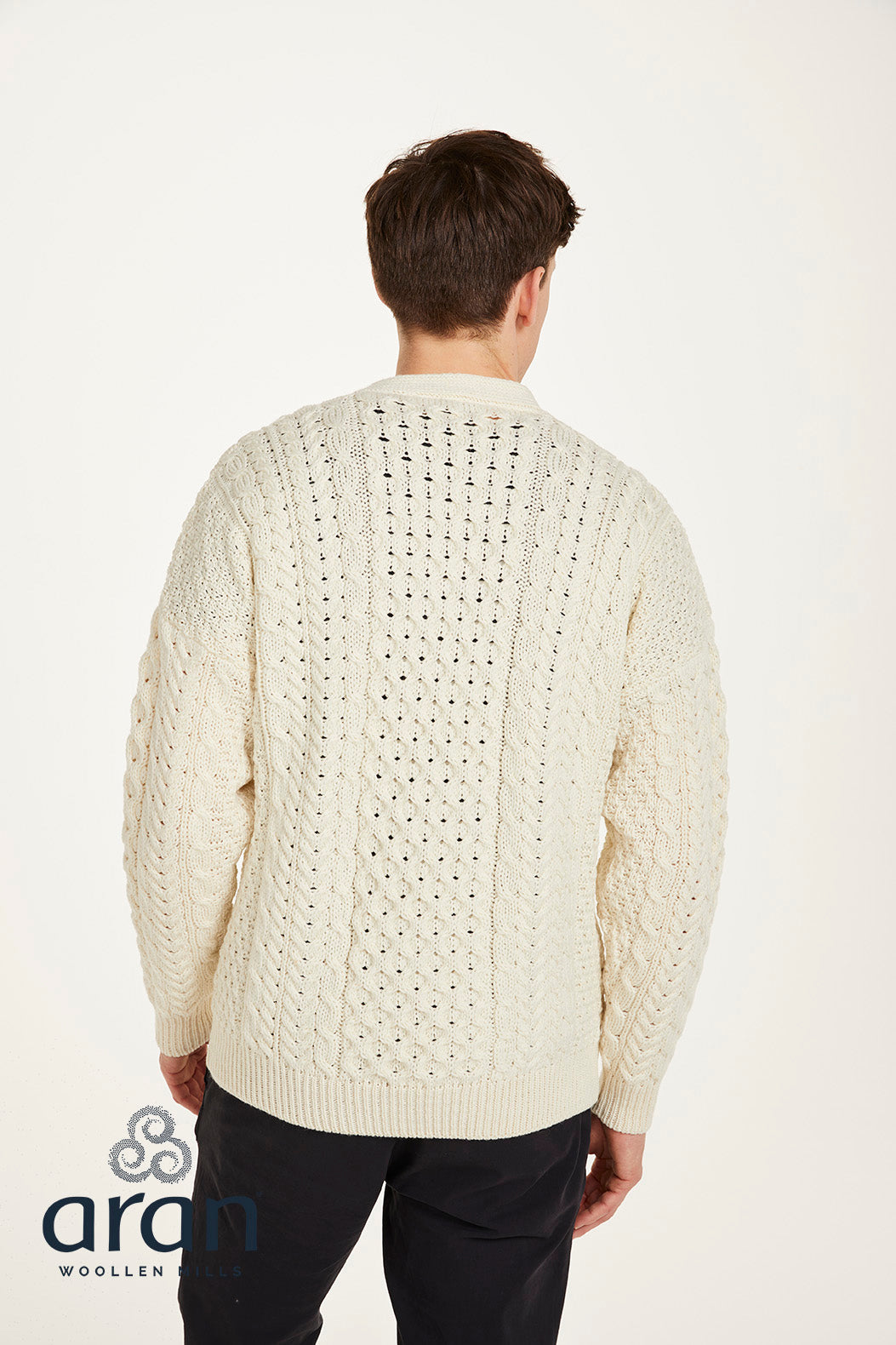 Aran V-Neck Cardigan | 100% Merino Wool | Natural