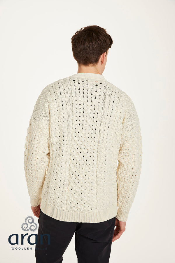 Aran V-Neck Cardigan | 100% Merino Wool | Natural