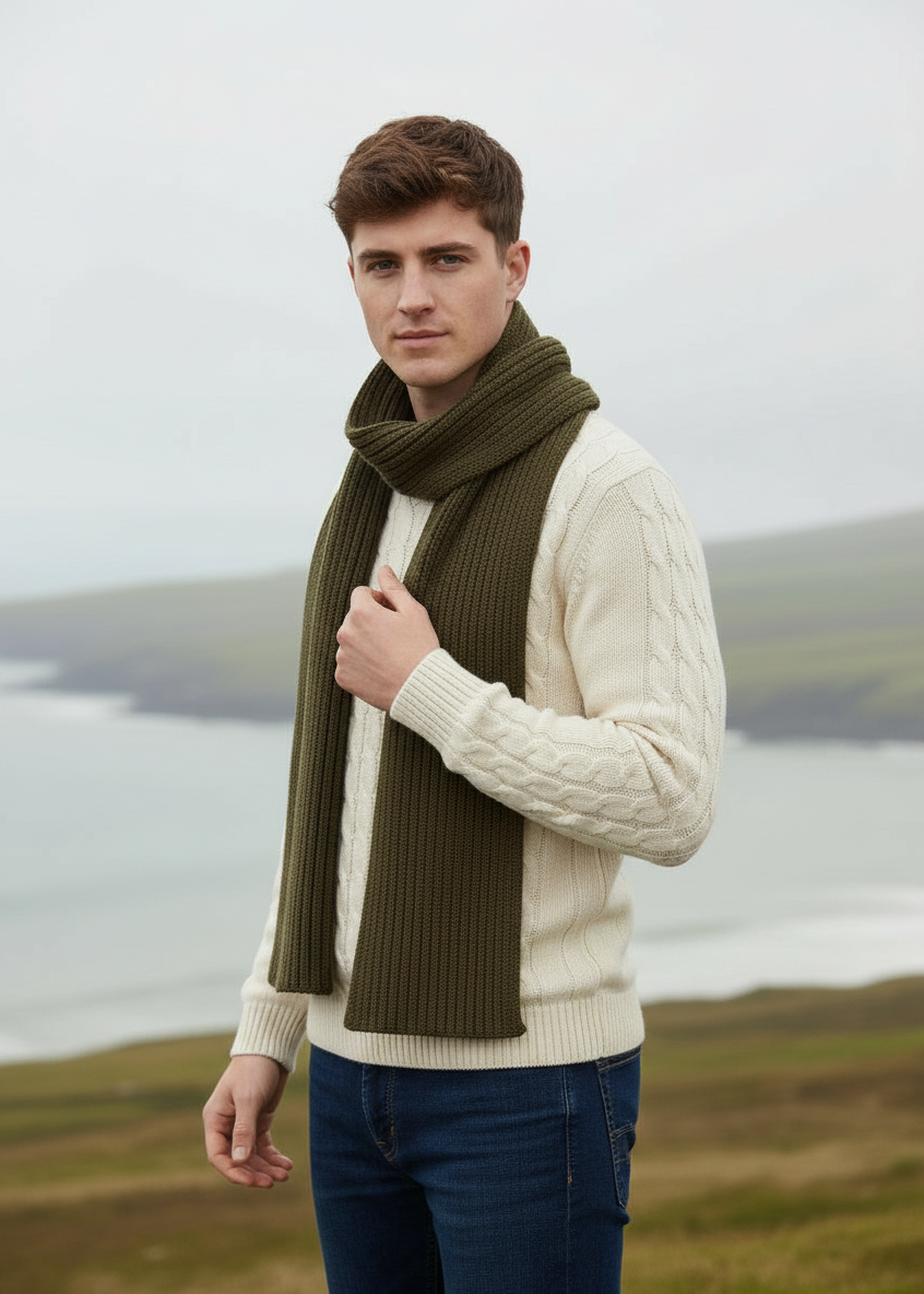 IrelandsEye Ribbed Merino Scarf | Forest Marl