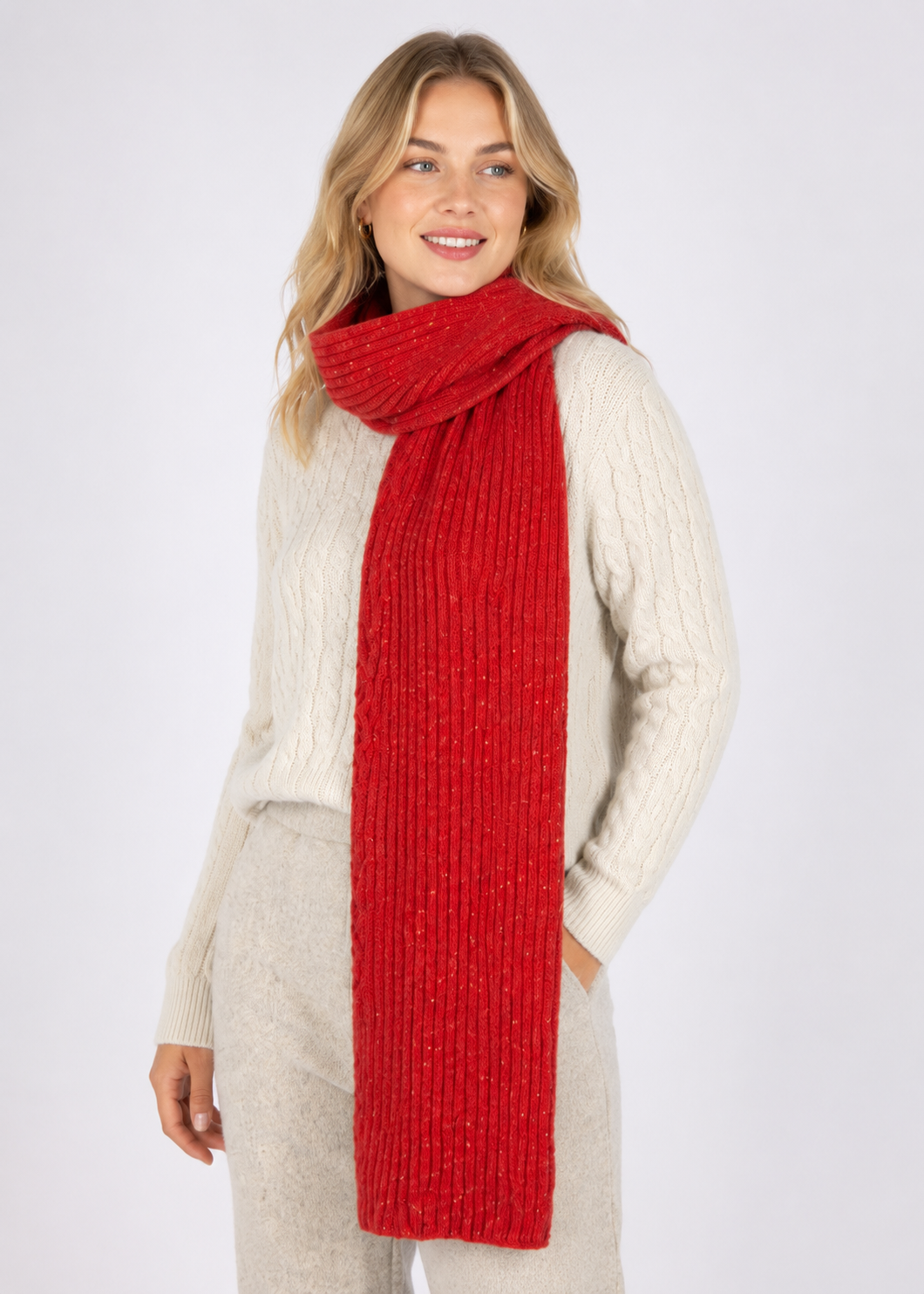 Luxe Ribbed Cashmere Merino Scarf | Chilli