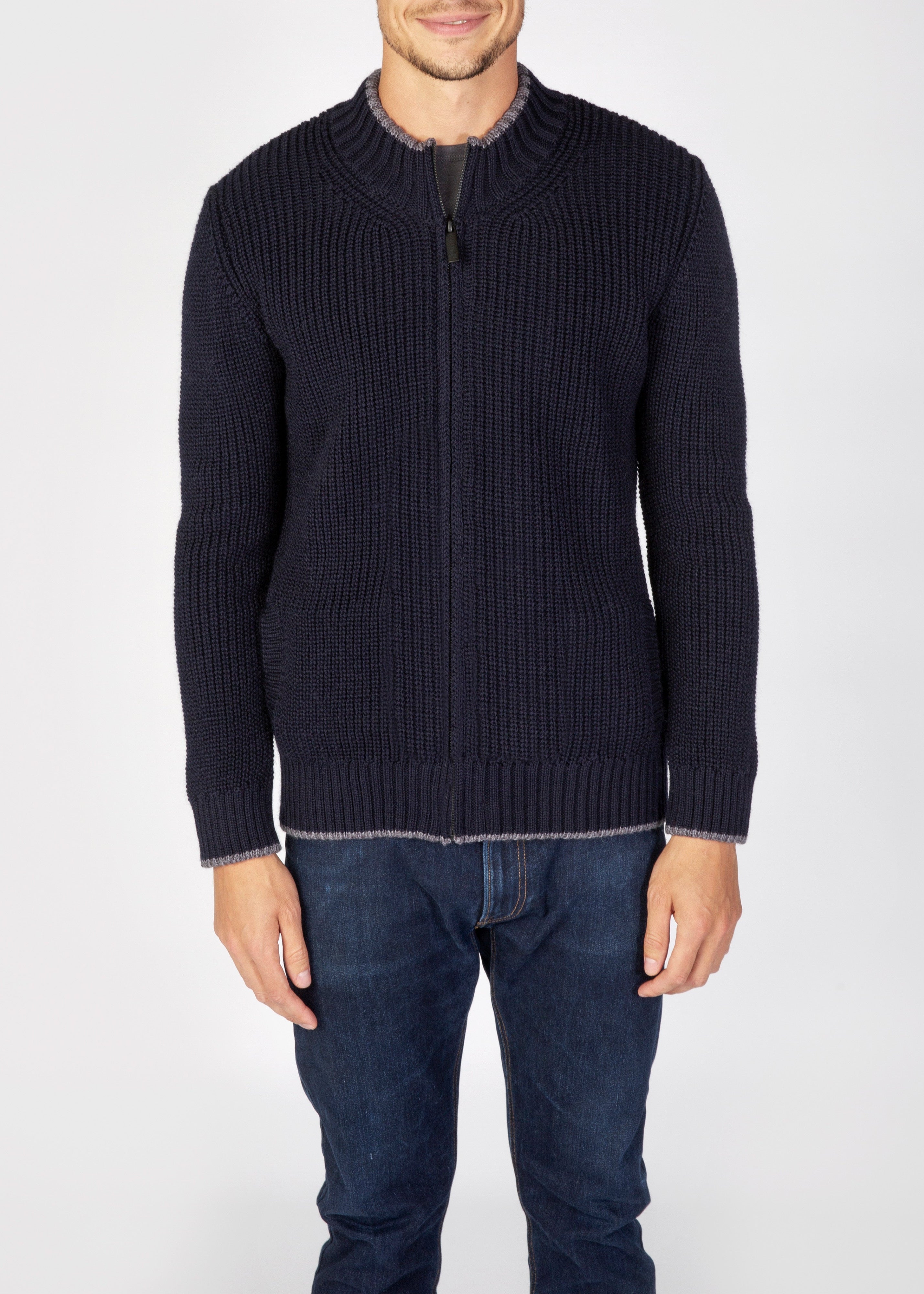 IrelandsEye Zipped Ribbed Cardigan | Navy