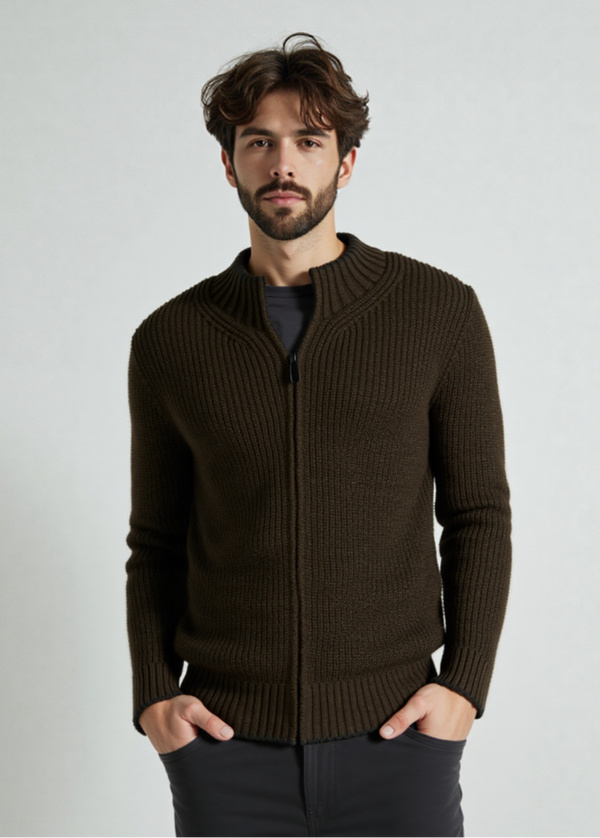 Men's Zipped Ribbed Cardigan | Forest Marl