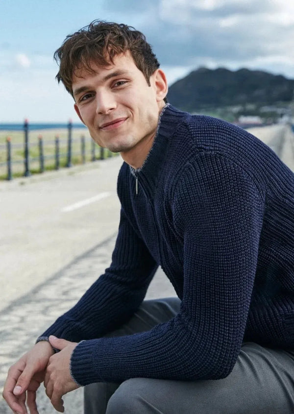 IrelandsEye Zipped Ribbed Cardigan Navy