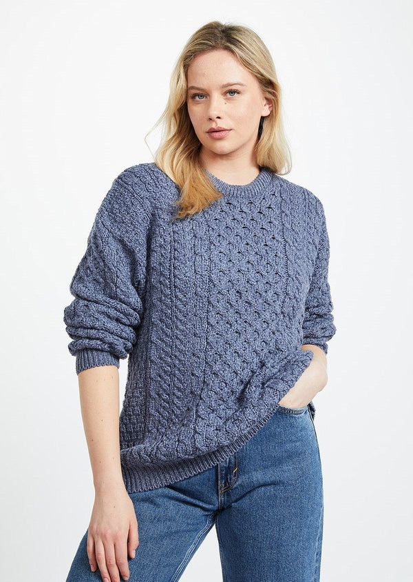 Inisheer Traditional Ladies Aran Sweater - Blue Grey