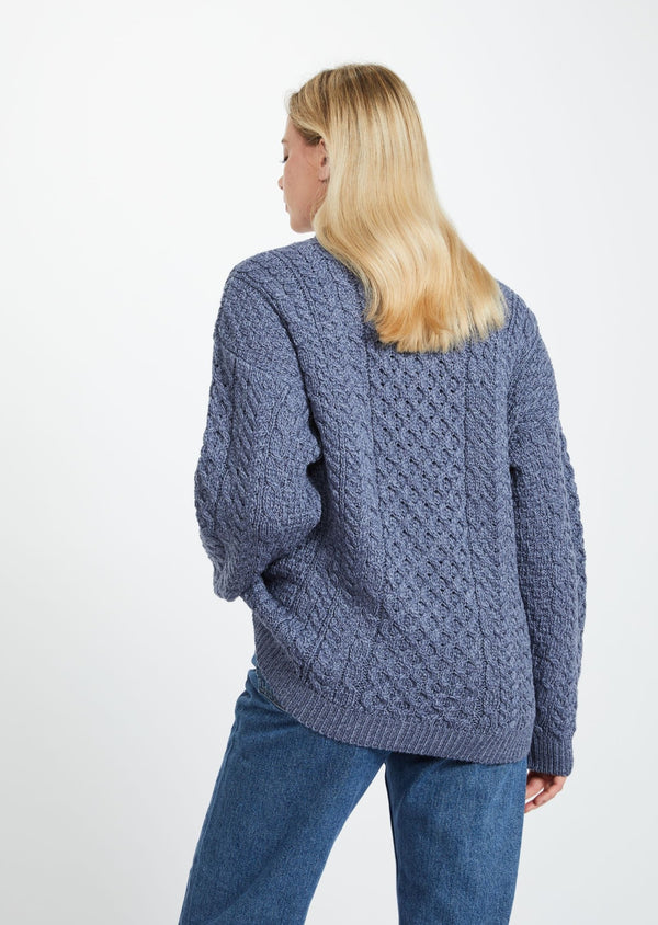 Inisheer Traditional Ladies Aran Sweater - Blue Grey