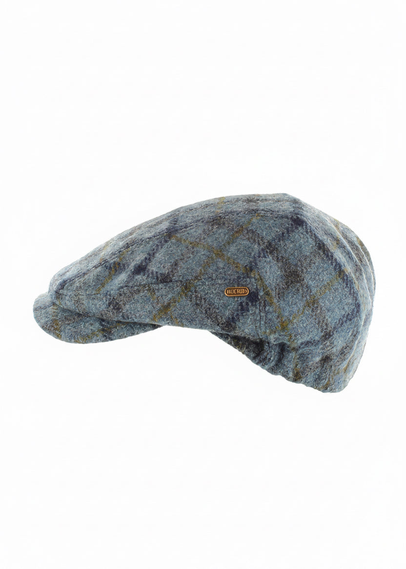 Bonnet Mucros Kerry | Bonnet plat en laine de qualité supérieure | Bleu à carreaux