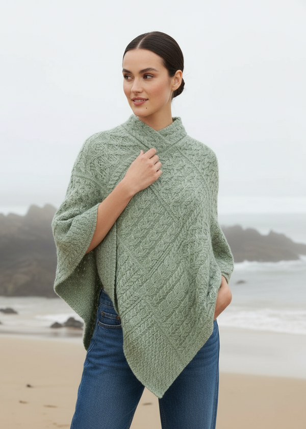 Aran Poncho | Sage Marl