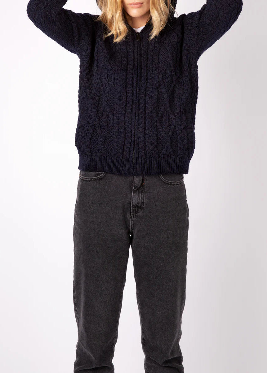 IrelandsEye Women's Aran Hooded Cardigan | Navy