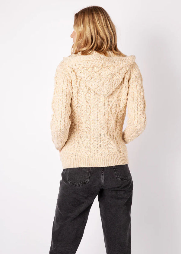 IrelandsEye Women's Aran Hooded Cardigan | Oatmeal