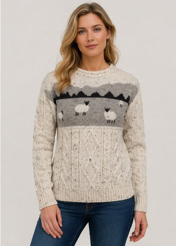 Unisex Pure Wool Sheep Aran Sweater | Oatmeal