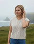 Women's V Neck Aran Vest | Silver Marl
