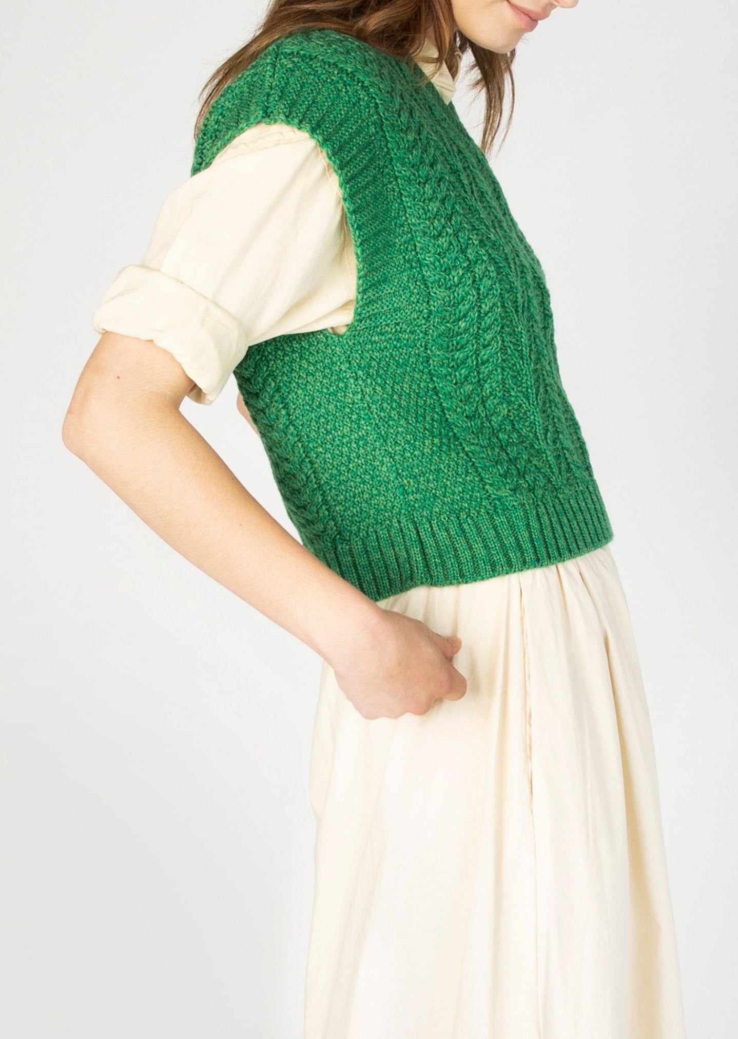 IrelandsEye Women's V Neck Aran Vest | Green