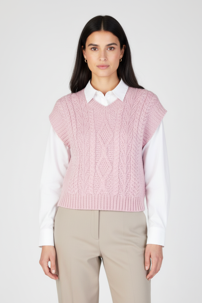 IrelandsEye Women's V Neck Aran Vest | Pink
