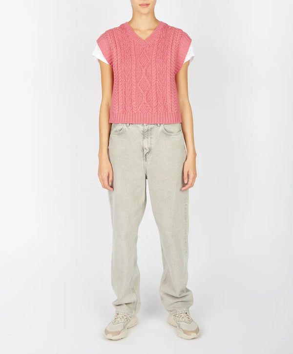 IrelandsEye Women's V Neck Aran Vest | Rosa Pink