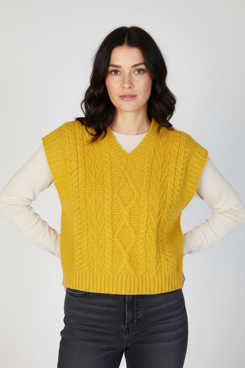 IrelandsEye Women's V Neck Aran Vest | Sunflower