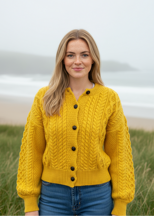 IrelandsEye Cropped Aran Cardigan | Sunflower