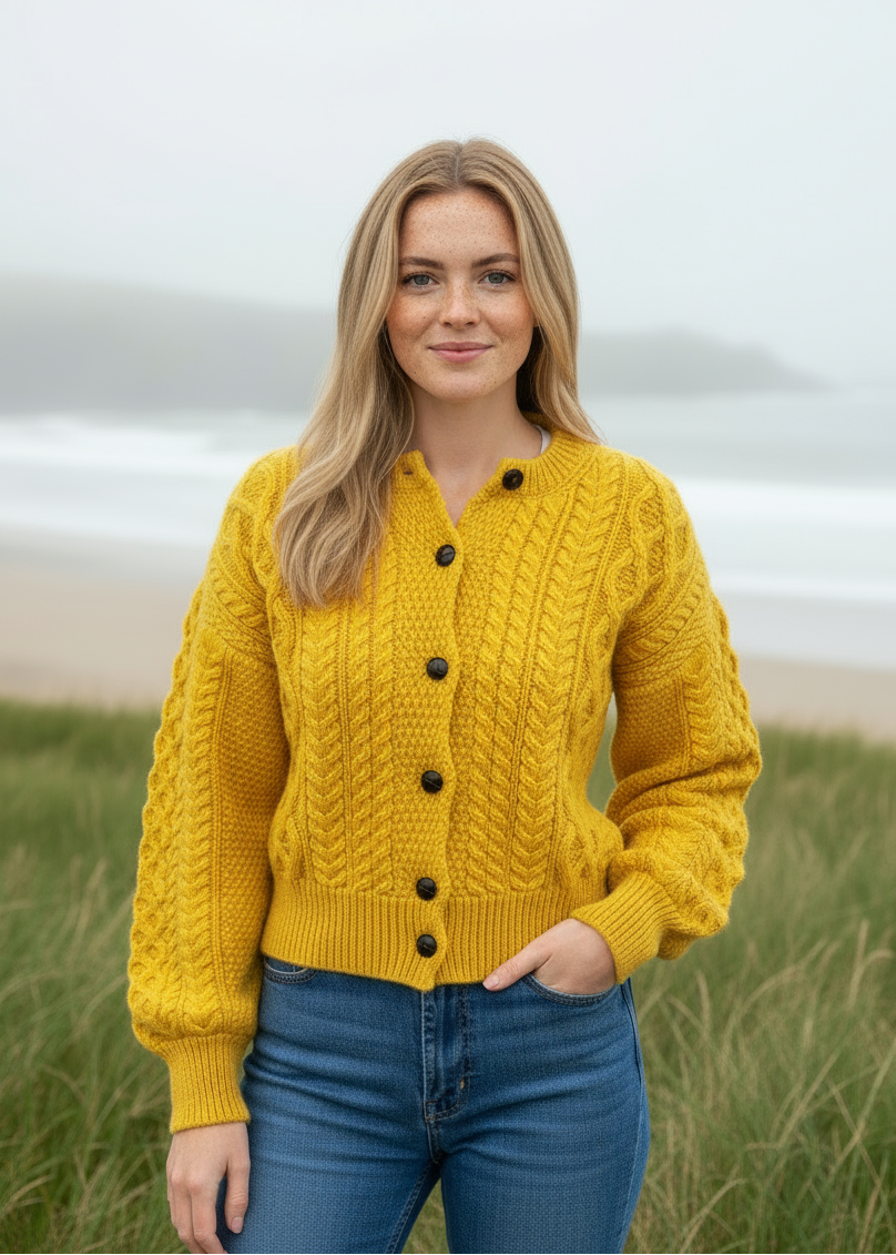 IrelandsEye Cropped Aran Cardigan | Sunflower