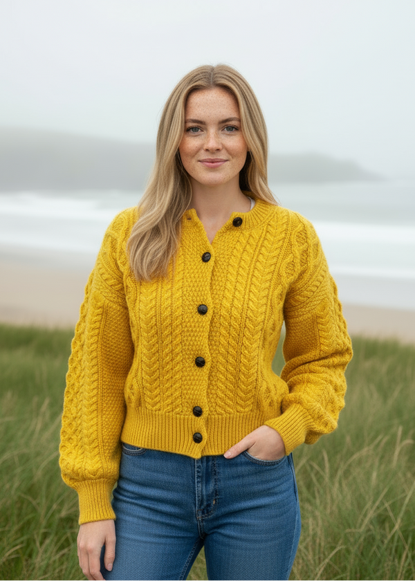 IrelandsEye Cropped Aran Cardigan | Sunflower