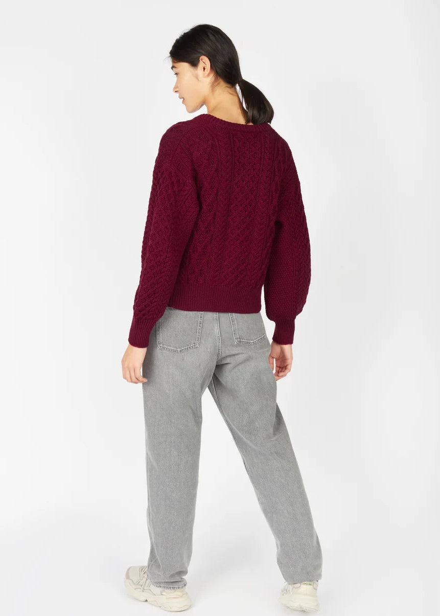IrelandsEye Cropped Aran Cardigan | Claret