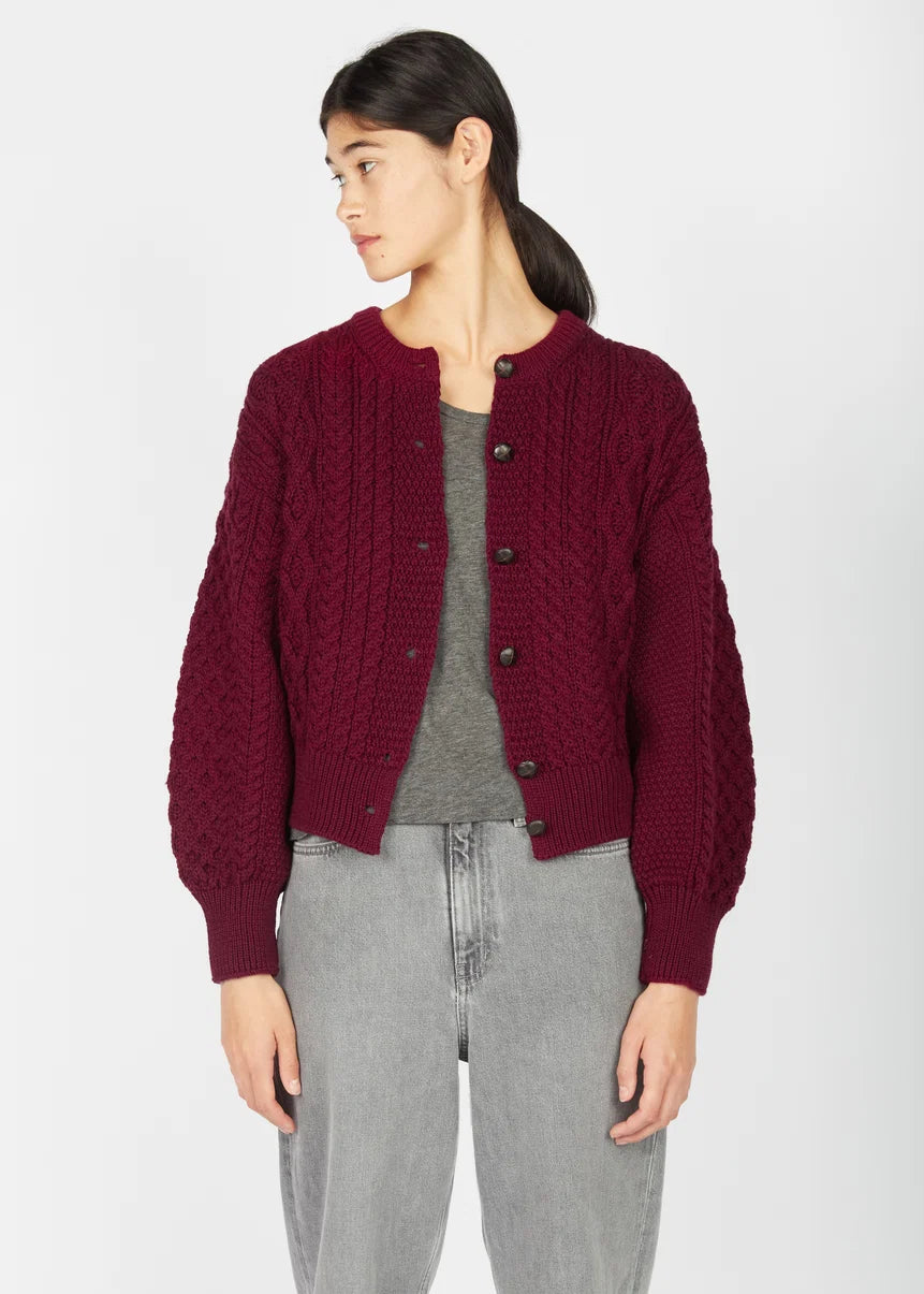 IrelandsEye Cropped Aran Cardigan | Claret