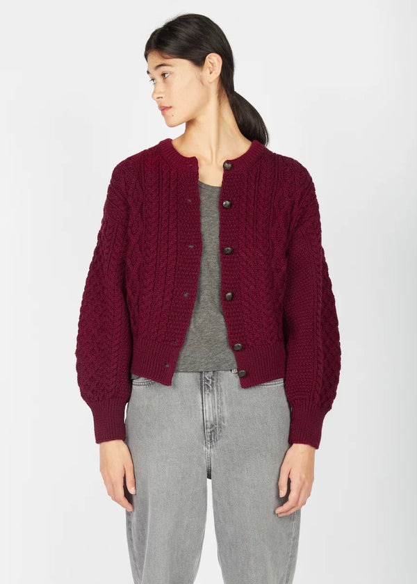 IrelandsEye Cropped Aran Cardigan | Claret