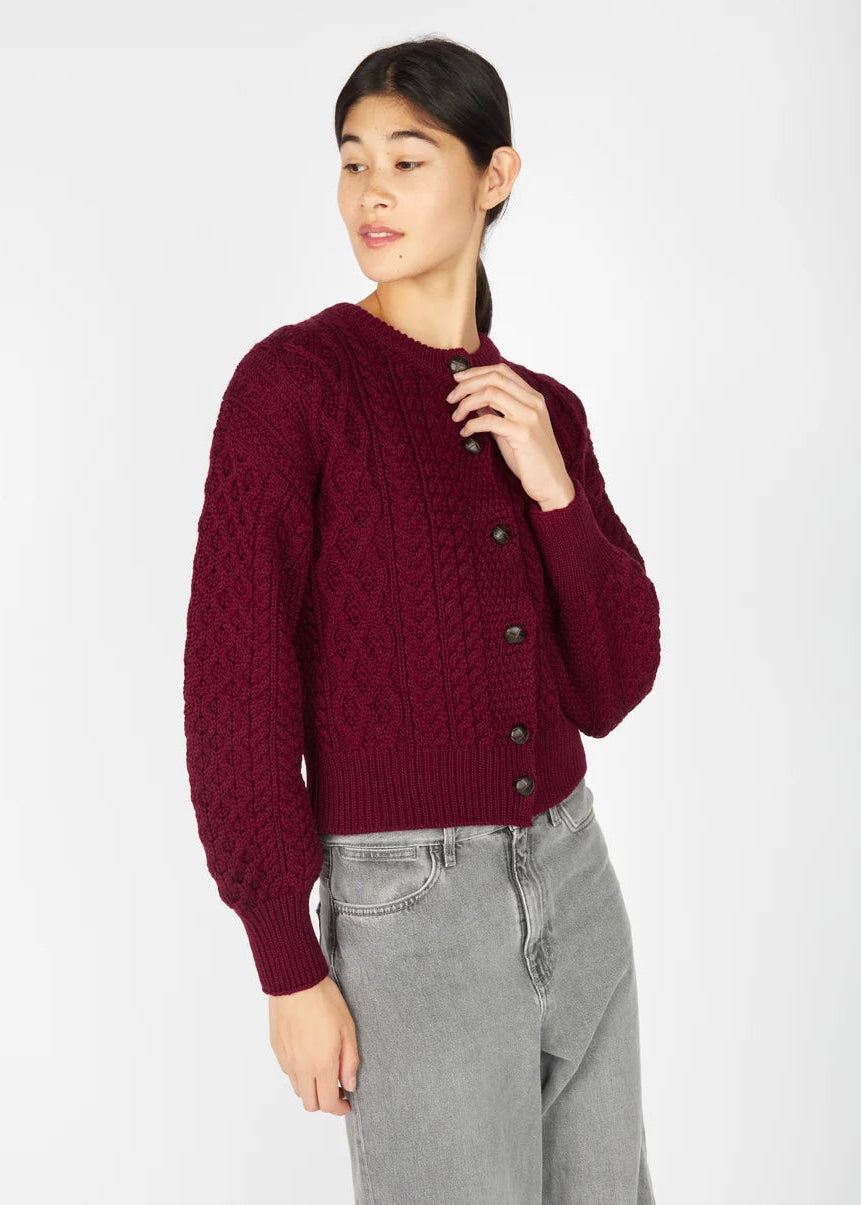 IrelandsEye Cropped Aran Cardigan | Claret